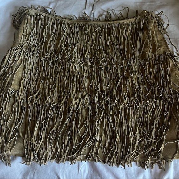 Boston Proper 100% leather fringe skirt 12 - Picture 2 of 6